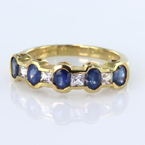 170 - 9ct yellow gold half eternity ring set with five oval sapphires measuring approx. 4mm x 3mmand space... 