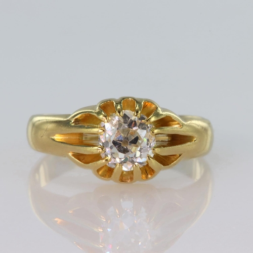 172 - 18ct yellow gold ring set with a single cushion shaped old cut diamond weighing approx. 0.70ct, appr... 