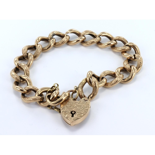 183 - 9ct bracelet with padlock and safety chain, hallmarked Birmingham 1903. Weight 23.9g