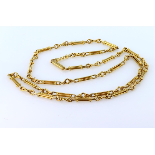 234 - 18ct yellow gold fancy bar link chain necklace with box clasp, length 60cm, weight 22.4g