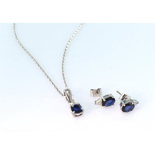 241 - Suite of 18ct white gold jewellery to include a pendant set with an oval sapphire measuring approx. ... 