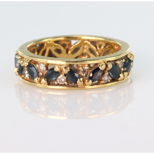 39 - 18ct yellow gold full eternity ring set with sixteen marquise shaped sapphires and sixteen round dia... 