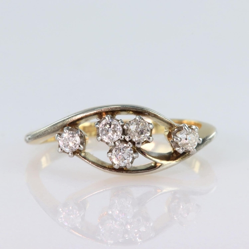43 - 18ct yellow gold ring set with five round brilliant cut diamonds totalling approx. 0.15ct, finger si... 