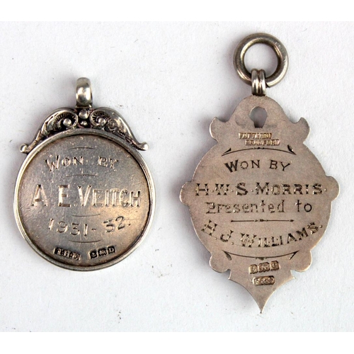 444 - Pigeon & Rabbit interest. Two silver & enamel medal fobs, pigeon fob hallmarked 'T.H.E, Birmingham 1... 