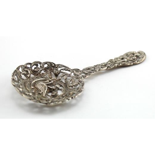 484 - Pierced silver Bon Bon caddy spoon, hallmarked London 1892