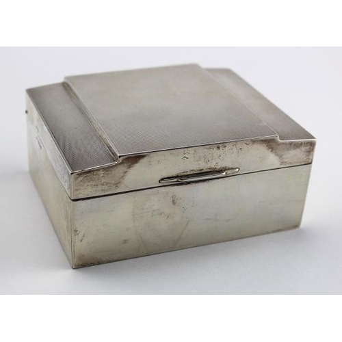 491 - Silver cigarette box with wood liner. Hallmarked Sheffield 1937 by Walker & Hall. Approx 115mm x 92m... 