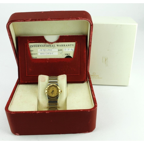 501 - Ladies bi-colour Omega constellation quartz wristwatch, purchased 1996 (SN 55117825). The dial with ... 