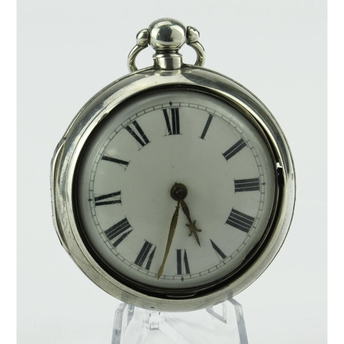 603 - Silver pair cased pocket watch with unmatching cases. The white dial with black roman numerals. Work... 