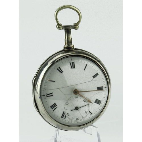 607 - Silver pair cased pocket watch. Both cases hallmarked London 1807. The white dial with black roman n... 