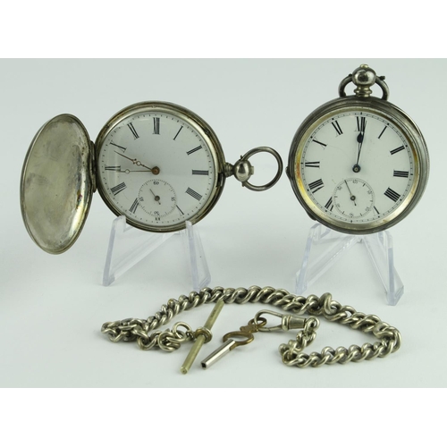 608 - Gents silver cased full hunter pocket watch (working when catalogued), along with a silver cased ope... 