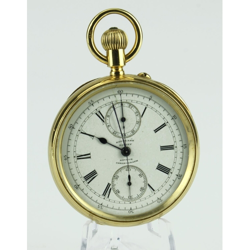 609 - Gents 18ct cased open face double chronograph pocket watch. Hallmarked London 1884. The white dial s... 