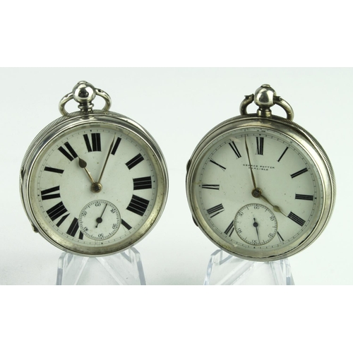 613 - Two, gents silver open face pocket watches, hallmarked London 1885 & Chester 1887. Approx diameter 5... 