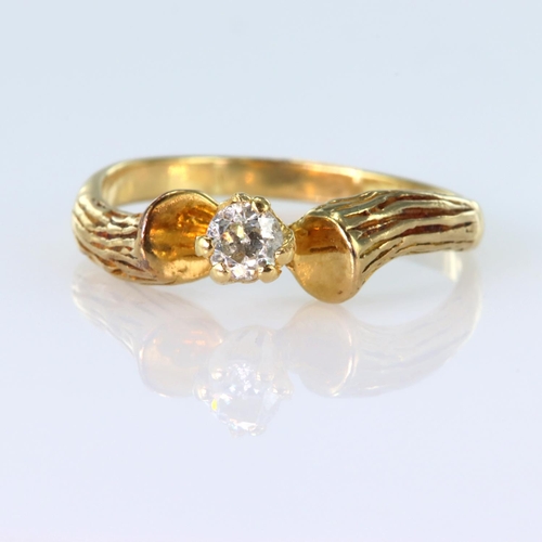 66 - Tests as 18ct yellow gold ring set with a single round brilliant cut diamond in a high six claw moun... 