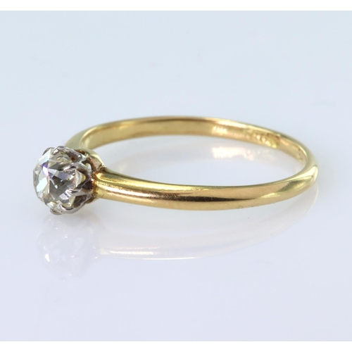 74 - 18ct yellow gold solitaire diamond ring featuring a cushion old cut diamond calculated as weighing a... 