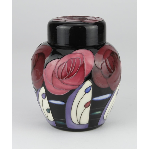 792 - Moorcroft 'Bellahouston' Ginger Jar by Emma Bossons. Has a red dot. Boxed. Height measures 15cm.