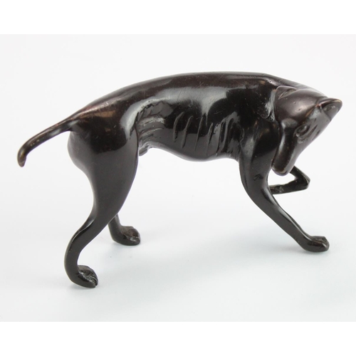 866 - Bronze pair of greyhound / whippet dogs. The first 10cm tall with the other 9cm tall