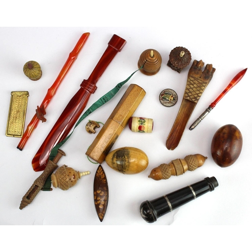 869 - Collectables. A collection of approximately eighteen treen & other items, including a carved Victori... 