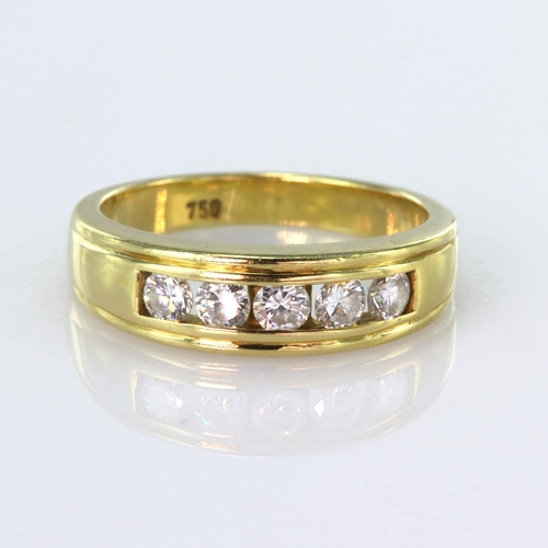 99 - 18ct yellow gold channel set half eternity ring set with five round brilliant cut diamonds weighing ... 