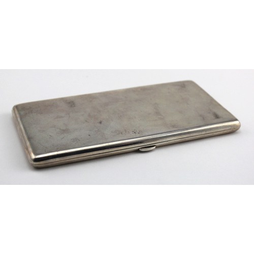 487 - Rectangular large sterling silver cigarette case with gilt interior divided into three compartments,... 