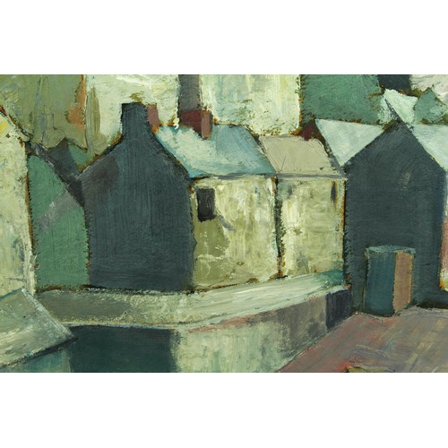 695 - Jack Metson (RBSA). Oil on board, titled 'Turenne', depicting the French village of Turenne with a c... 