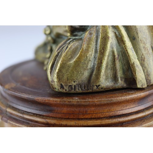 863 - After A Giroux. 19th century cast brass inkwell on a wooden base. In the form of a Middle Eastern ma... 