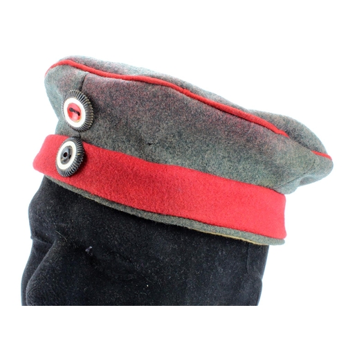 1081 - Imperial German Feldmutze, red infantry band, unstamped, service wear