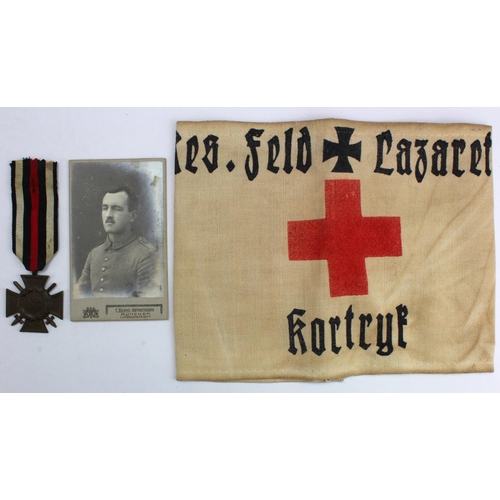 1088 - Imperial German Red Cross armband (Res Feld Lazaret Kortryk) photo and 1914-18 Honour Cross