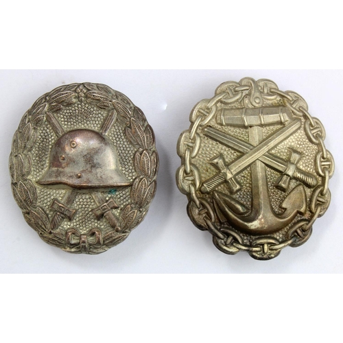 1093 - Imperial German WW1 Wounds badges a scarce Naval and Army types, both silver grade