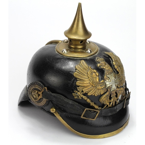 1098 - WW1 Imperial German landwehr Pickelhaube. Small field repair to the Wappen plate.