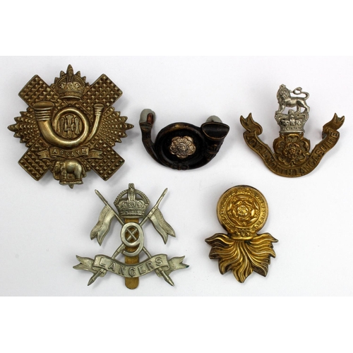 1194 - Badges (5) all military and original comprising Victorian Loyal North Lancashire Regt, 9th Lancers, ... 