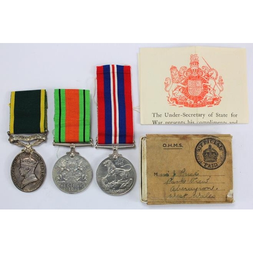 1773 - WW2 Defence & War Medals with named box of issue to A/299 Miss J Price ATS, lived Aberaeron, West Wa... 