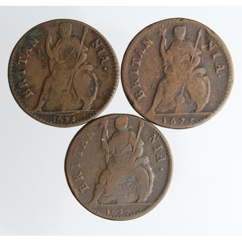 1923 - Farthings (3) Charles II: 1673 Fair, 1674 nF, and 1675 VG