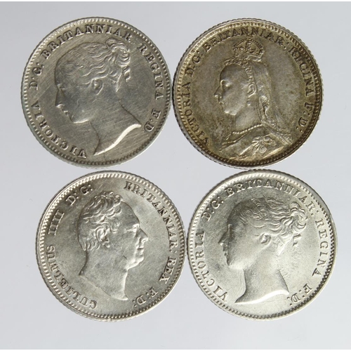 1930 - Groats (4): 1836 aEF, 1839 VF hairlines, 1854 GVF, and 1888 nEF