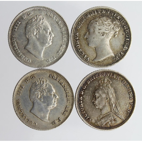 1934 - Groats (4): 1836 GVF, ditto GVF, 1854 VF, and 1888 toned GVF