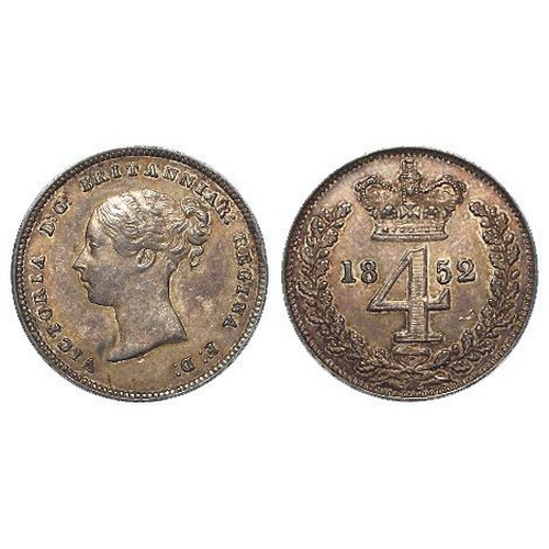 1943 - Maundy Fourpence 1852 toned EF, scarce date.