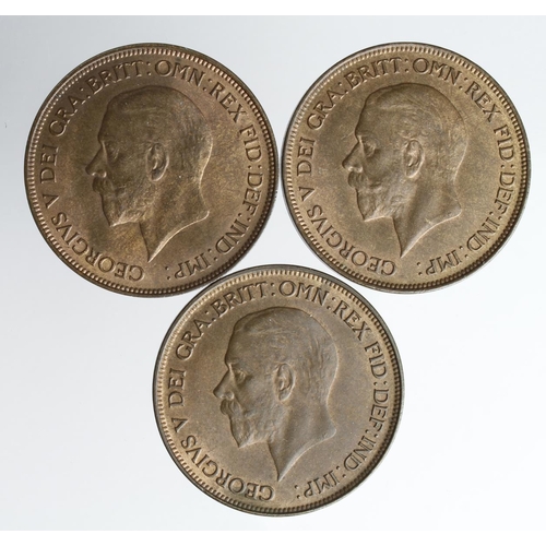 1953 - Pennies (3) George V: 2x 1929, and 1935, lustrous AU