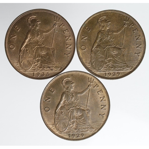 1953 - Pennies (3) George V: 2x 1929, and 1935, lustrous AU