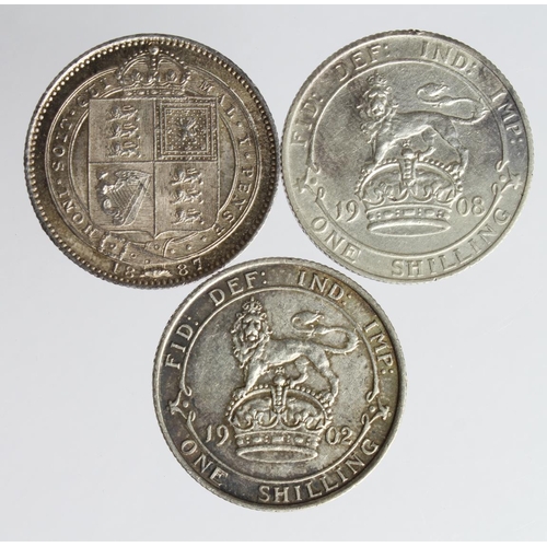 1974 - Shillings (3): 1887 Jubilee GEF, 1902 GVF, and 1908 GVF