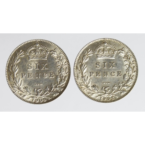 1980 - Sixpences (2) Edward VII: 1902 aEF, and 1909 nEF