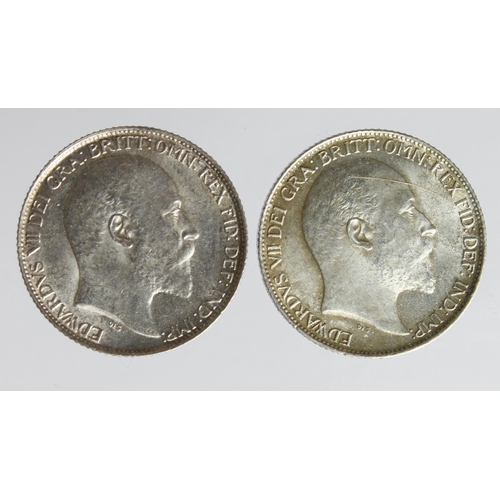 1981 - Sixpences (2) Edward VII: 1902 lightly toned UNC, and 1910 GEF with light marks.