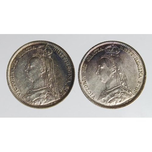 1983 - Sixpences (2): 1890 lightly toned AU, and 1892 EF