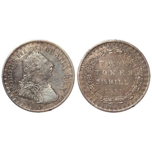 1985 - Three Shillings Bank Token 1811, S.3769, toned VF, a couple of small edge nicks.