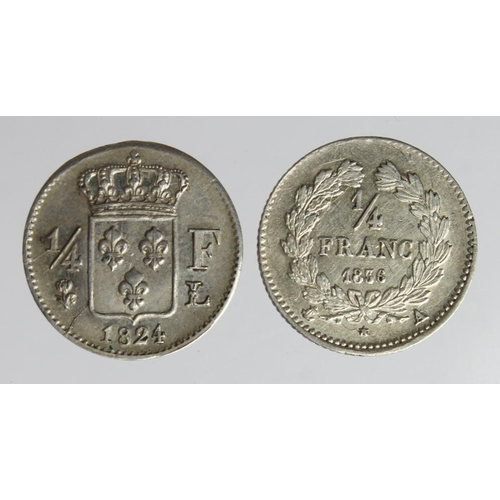 2011 - France (2) silver 1/4 Francs: 1824L (Bayonne) KM# 714.6 EF, and 1836A, KM# 740.1, GVF