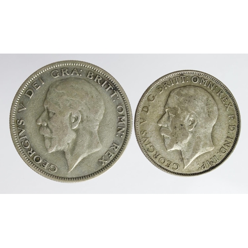 2014 - George V scarce dates (2): Halfcrown 1930 Fine, and Florin 1925 Fine.