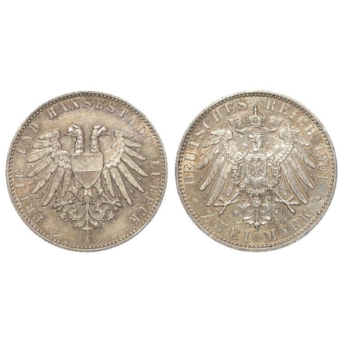 2016 - German State Lubeck 2 Mark 1901A, EF, rare.