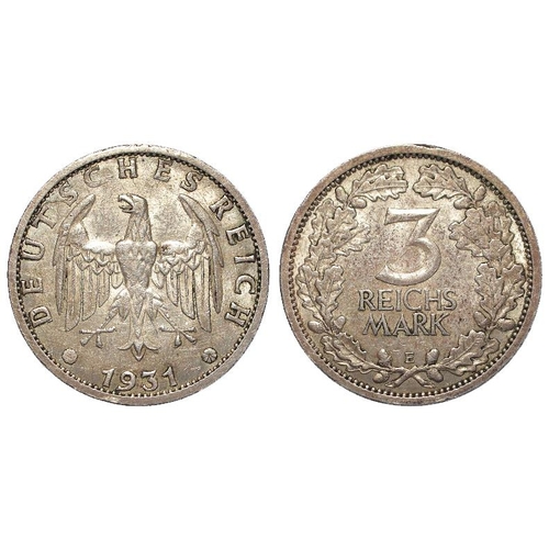2020 - Germany, Weimar Republic 3 Reichsmark 1931E, rare, VF