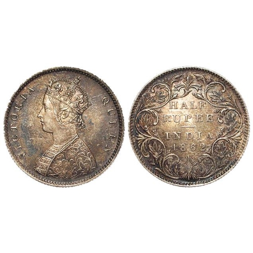 2027 - India silver Half Rupee 1862 toned GEF