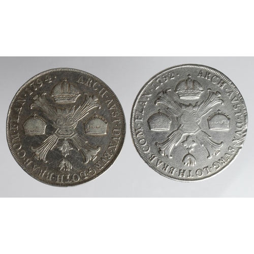 2035 - Italian State Milan (2): Crocione (Kronenthaler) 1792M, Leopold II, KM# 236, cleaned GF, adjustment ... 