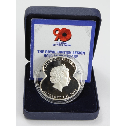 2042 - Jersey silver proof poppy-shapped £5 Crown 2011 FDC cased with cert.