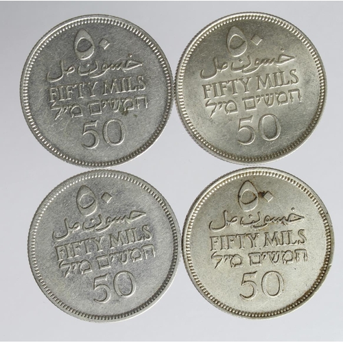 2047 - Palestine silver 50 Mils (4): 1927 GF, 1935 UNC, 1940 VF, and 1942 EF